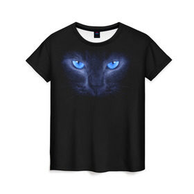 Женская футболка 3D с принтом Кошка с голубыми глазами в Курске, 100% полиэфир ( синтетическое хлопкоподобное полотно) | прямой крой, круглый вырез горловины, длина до линии бедер | глаза | кот | синий