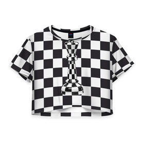 Женская футболка 3D укороченная с принтом Ферзь в Курске, 100% полиэстер | круглая горловина, длина футболки до линии талии, рукава с отворотами | клетки | ферзь | шахматная доска | шахматы