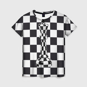Женская футболка 3D с принтом Ферзь в Курске, 100% полиэфир ( синтетическое хлопкоподобное полотно) | прямой крой, круглый вырез горловины, длина до линии бедер | Тематика изображения на принте: клетки | ферзь | шахматная доска | шахматы