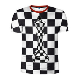 Мужская футболка 3D спортивная с принтом Ферзь в Курске, 100% полиэстер с улучшенными характеристиками | приталенный силуэт, круглая горловина, широкие плечи, сужается к линии бедра | Тематика изображения на принте: клетки | ферзь | шахматная доска | шахматы