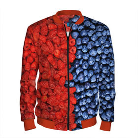 Мужской бомбер 3D с принтом Ягодка в Курске, 100% полиэстер | застегивается на молнию, по бокам два кармана без застежек, по низу бомбера и на воротнике - эластичная резинка | Тематика изображения на принте: клубника | малина | черника | ягода | ягодка | ягодный