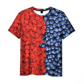 Мужская футболка 3D с принтом Ягодка в Курске, 100% полиэфир | прямой крой, круглый вырез горловины, длина до линии бедер | клубника | малина | черника | ягода | ягодка | ягодный