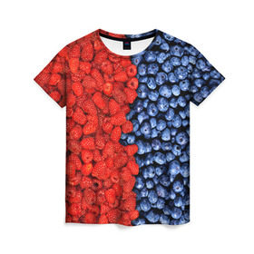 Женская футболка 3D с принтом Ягодка в Курске, 100% полиэфир ( синтетическое хлопкоподобное полотно) | прямой крой, круглый вырез горловины, длина до линии бедер | клубника | малина | черника | ягода | ягодка | ягодный