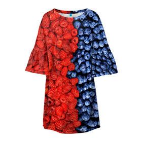 Детское платье 3D с принтом Ягодка в Курске, 100% полиэстер | прямой силуэт, чуть расширенный к низу. Круглая горловина, на рукавах — воланы | клубника | малина | черника | ягода | ягодка | ягодный