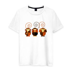 Мужская футболка хлопок с принтом Не говорю - не вижу - не слышу в Курске, 100% хлопок | прямой крой, круглый вырез горловины, длина до линии бедер, слегка спущенное плечо. | 2016 | год | зима | мартышка | новогодний | новый | обезьяна | обезьянка | подарок | с новым годом