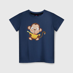 Детская футболка хлопок с принтом Обезьянка с бананом в Курске, 100% хлопок | круглый вырез горловины, полуприлегающий силуэт, длина до линии бедер | 2016 | год | зима | мартышка | новогодний | новый | обезьяна | обезьянка | подарок | с новым годом