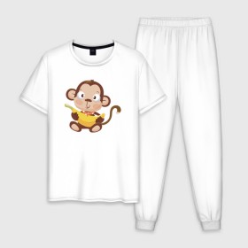 Мужская пижама хлопок с принтом Обезьянка с бананом в Курске, 100% хлопок | брюки и футболка прямого кроя, без карманов, на брюках мягкая резинка на поясе и по низу штанин
 | 2016 | год | зима | мартышка | новогодний | новый | обезьяна | обезьянка | подарок | с новым годом