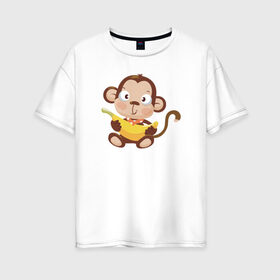 Женская футболка хлопок Oversize с принтом Обезьянка с бананом в Курске, 100% хлопок | свободный крой, круглый ворот, спущенный рукав, длина до линии бедер
 | 2016 | год | зима | мартышка | новогодний | новый | обезьяна | обезьянка | подарок | с новым годом