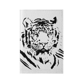 Обложка для паспорта матовая кожа с принтом Тигр в Курске, натуральная матовая кожа | размер 19,3 х 13,7 см; прозрачные пластиковые крепления | взгляд | тигр | трафарет | хищник