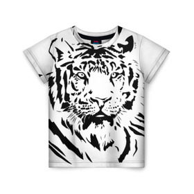 Детская футболка 3D с принтом Тигр в Курске, 100% гипоаллергенный полиэфир | прямой крой, круглый вырез горловины, длина до линии бедер, чуть спущенное плечо, ткань немного тянется | взгляд | тигр | трафарет | хищник