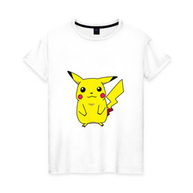 Женская футболка хлопок с принтом Пикачу в Курске, 100% хлопок | прямой крой, круглый вырез горловины, длина до линии бедер, слегка спущенное плечо | pikachu | пикачю