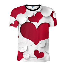 Мужская футболка 3D спортивная с принтом Сердца в Курске, 100% полиэстер с улучшенными характеристиками | приталенный силуэт, круглая горловина, широкие плечи, сужается к линии бедра | любовь | орнамент | праздник | сердца