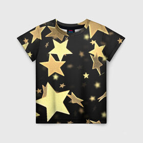 Детская футболка 3D с принтом Золотые звезды в Курске, 100% гипоаллергенный полиэфир | прямой крой, круглый вырез горловины, длина до линии бедер, чуть спущенное плечо, ткань немного тянется | Тематика изображения на принте: золотые звезды | орнамент | праздник