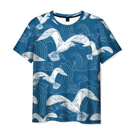 Мужская футболка 3D с принтом Чайки в Курске, 100% полиэфир | прямой крой, круглый вырез горловины, длина до линии бедер | небо | полет | птицы | чайки