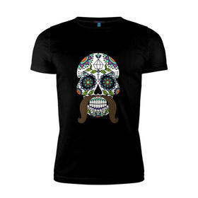 Мужская футболка премиум с принтом Мексиканский череп для него в Курске, 92% хлопок, 8% лайкра | приталенный силуэт, круглый вырез ворота, длина до линии бедра, короткий рукав | мексиканский череп  calavera для негомексика | мексиканский череп calavera | череп