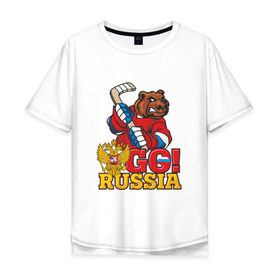 Мужская футболка хлопок Oversize с принтом Hockey. Go Russia в Курске, 100% хлопок | свободный крой, круглый ворот, “спинка” длиннее передней части | 