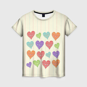 Женская футболка 3D с принтом Сердечки в Курске, 100% полиэфир ( синтетическое хлопкоподобное полотно) | прямой крой, круглый вырез горловины, длина до линии бедер | любовь | сердце | счастье | тепло | узор