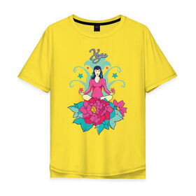 Мужская футболка хлопок Oversize с принтом Йога в Курске, 100% хлопок | свободный крой, круглый ворот, “спинка” длиннее передней части | девушка | звезды | йога | медитация | цветы