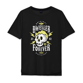 Мужская футболка хлопок Oversize с принтом Dweller Forever в Курске, 100% хлопок | свободный крой, круглый ворот, “спинка” длиннее передней части | Тематика изображения на принте: boy | fallout | pip | vault | убежище | фаллаут