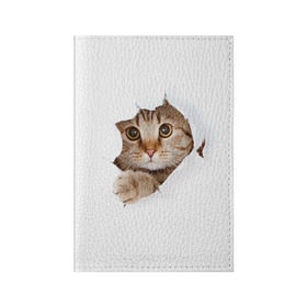 Обложка для паспорта матовая кожа с принтом Котик в Курске, натуральная матовая кожа | размер 19,3 х 13,7 см; прозрачные пластиковые крепления | Тематика изображения на принте: кот | котенок | котик | кошка | милый