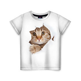 Детская футболка 3D с принтом Котик в Курске, 100% гипоаллергенный полиэфир | прямой крой, круглый вырез горловины, длина до линии бедер, чуть спущенное плечо, ткань немного тянется | Тематика изображения на принте: кот | котенок | котик | кошка | милый