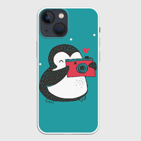 Чехол для iPhone 13 mini с принтом Пингвин с фотоаппаратом в Курске,  |  | 14 февраля | влюбленные | девушка | день святого валентина | любовь | пара | парень