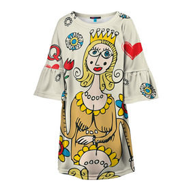 Детское платье 3D с принтом Червовая дама в Курске, 100% полиэстер | прямой силуэт, чуть расширенный к низу. Круглая горловина, на рукавах — воланы | 14 февраля | love | влюбленные | карты | королева | король | лав | любовь | пара | парные | подарок
