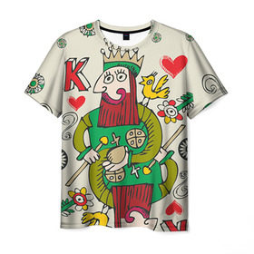 Мужская футболка 3D с принтом Червовый король в Курске, 100% полиэфир | прямой крой, круглый вырез горловины, длина до линии бедер | 14 февраля | love | влюбленные | карты | королева | король | лав | любовь | пара | парные | подарок