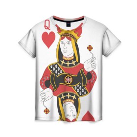 Женская футболка 3D с принтом Дама в Курске, 100% полиэфир ( синтетическое хлопкоподобное полотно) | прямой крой, круглый вырез горловины, длина до линии бедер | 14 февраля | love | влюбленные | карты | королева | король | лав | любовь | пара | парные | подарок
