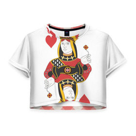 Женская футболка 3D укороченная с принтом Дама в Курске, 100% полиэстер | круглая горловина, длина футболки до линии талии, рукава с отворотами | 14 февраля | love | влюбленные | карты | королева | король | лав | любовь | пара | парные | подарок