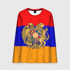 Мужской лонгслив 3D с принтом Герб и флаг Армении в Курске, 100% полиэстер | длинные рукава, круглый вырез горловины, полуприлегающий силуэт | armenia | армения | герб | флаг