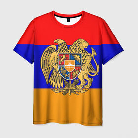 Мужская футболка 3D с принтом Герб и флаг Армении в Курске, 100% полиэфир | прямой крой, круглый вырез горловины, длина до линии бедер | armenia | армения | герб | флаг
