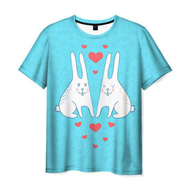 Мужская футболка 3D с принтом Зай и зая в Курске, 100% полиэфир | прямой крой, круглый вырез горловины, длина до линии бедер | 14 февраля | bear | love | teddy | валентин | влюбленный | зайчик | зая | заяц | любовь | милый | рисунок | сердечко | сердце