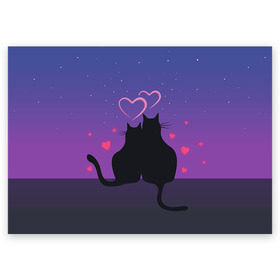 Поздравительная открытка с принтом Котик и киска в Курске, 100% бумага | плотность бумаги 280 г/м2, матовая, на обратной стороне линовка и место для марки
 | с котами