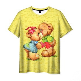 Мужская футболка 3D с принтом Влюбленные мишки в Курске, 100% полиэфир | прямой крой, круглый вырез горловины, длина до линии бедер | Тематика изображения на принте: 14 февраля | bear | love | teddy | валентин | влюбленный | любовь | милый | мишка | рисунок | сердечко | сердце