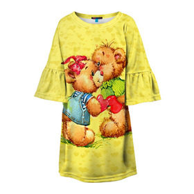 Детское платье 3D с принтом Влюбленные мишки в Курске, 100% полиэстер | прямой силуэт, чуть расширенный к низу. Круглая горловина, на рукавах — воланы | Тематика изображения на принте: 14 февраля | bear | love | teddy | валентин | влюбленный | любовь | милый | мишка | рисунок | сердечко | сердце