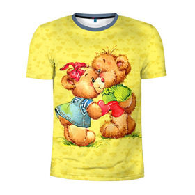Мужская футболка 3D спортивная с принтом Влюбленные мишки в Курске, 100% полиэстер с улучшенными характеристиками | приталенный силуэт, круглая горловина, широкие плечи, сужается к линии бедра | Тематика изображения на принте: 14 февраля | bear | love | teddy | валентин | влюбленный | любовь | милый | мишка | рисунок | сердечко | сердце