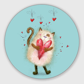 Коврик круглый с принтом Котик в Курске, резина и полиэстер | круглая форма, изображение наносится на всю лицевую часть | 14 февраля | bear | love | teddy | валентин | влюбленный | киска | кот | котик | любовь | милый | рисунок | сердечко | сердце