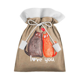 Подарочный 3D мешок с принтом Влюбленные котики в Курске, 100% полиэстер | Размер: 29*39 см | Тематика изображения на принте: 14 февраля | bear | love | teddy | валентин | влюбленный | киска | кот | котик | любовь | милый | рисунок | сердечко | сердце