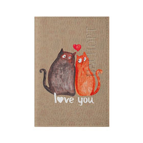 Обложка для паспорта матовая кожа с принтом Влюбленные котики в Курске, натуральная матовая кожа | размер 19,3 х 13,7 см; прозрачные пластиковые крепления | 14 февраля | bear | love | teddy | валентин | влюбленный | киска | кот | котик | любовь | милый | рисунок | сердечко | сердце