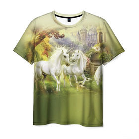Мужская футболка 3D с принтом Единороги в Курске, 100% полиэфир | прямой крой, круглый вырез горловины, длина до линии бедер | horse | horseshoe | акварель | головалошади | грива | единорог | жеребец | животные | конь | лошадь | лошадьскрыльями | подкова | природа | рисуноккрасками