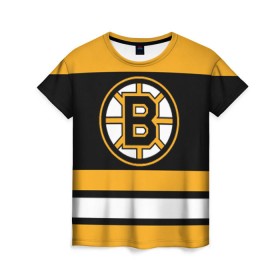 Женская футболка 3D с принтом Boston Bruins в Курске, 100% полиэфир ( синтетическое хлопкоподобное полотно) | прямой крой, круглый вырез горловины, длина до линии бедер | boston bruins | hockey | nhl | нхл | спорт | хоккей