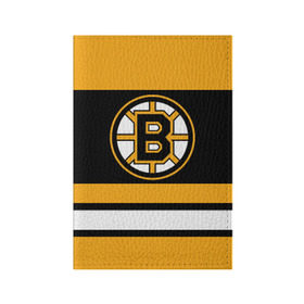 Обложка для паспорта матовая кожа с принтом Boston Bruins в Курске, натуральная матовая кожа | размер 19,3 х 13,7 см; прозрачные пластиковые крепления | Тематика изображения на принте: boston bruins | hockey | nhl | нхл | спорт | хоккей