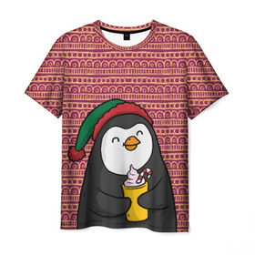 Мужская футболка 3D с принтом Пингвиня в Курске, 100% полиэфир | прямой крой, круглый вырез горловины, длина до линии бедер | пингвин