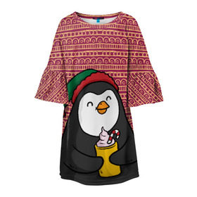 Детское платье 3D с принтом Пингвиня в Курске, 100% полиэстер | прямой силуэт, чуть расширенный к низу. Круглая горловина, на рукавах — воланы | пингвин