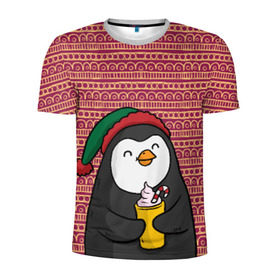 Мужская футболка 3D спортивная с принтом Пингвиня в Курске, 100% полиэстер с улучшенными характеристиками | приталенный силуэт, круглая горловина, широкие плечи, сужается к линии бедра | пингвин