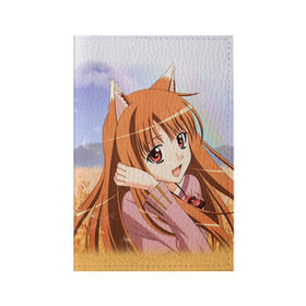 Обложка для паспорта матовая кожа с принтом Волчица и Пряности 2 в Курске, натуральная матовая кожа | размер 19,3 х 13,7 см; прозрачные пластиковые крепления | anime | okami to koshinryo | оками