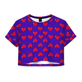 Женская футболка 3D укороченная с принтом Пиксельная любовь в Курске, 100% полиэстер | круглая горловина, длина футболки до линии талии, рукава с отворотами | 14 февраля | love | влюбленный | любовь | рисунок | сердечки | сердечко | сердце
