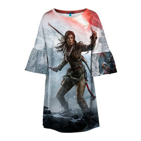 Детское платье 3D с принтом Rise of the Tomb Raider в Курске, 100% полиэстер | прямой силуэт, чуть расширенный к низу. Круглая горловина, на рукавах — воланы | rise of the tomb raider | tomb raider | райдер | том райдер