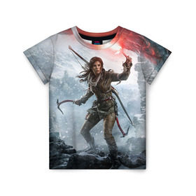 Детская футболка 3D с принтом Rise of the Tomb Raider в Курске, 100% гипоаллергенный полиэфир | прямой крой, круглый вырез горловины, длина до линии бедер, чуть спущенное плечо, ткань немного тянется | Тематика изображения на принте: rise of the tomb raider | tomb raider | райдер | том райдер